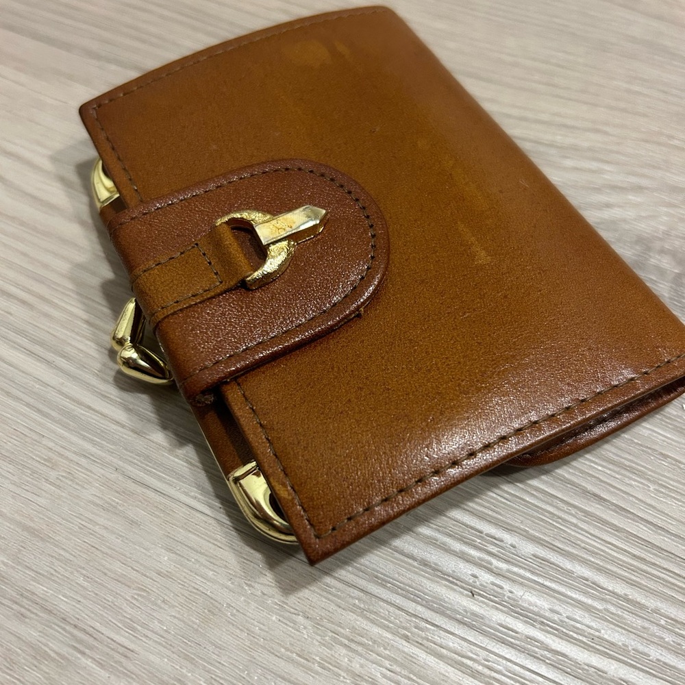 Brown Leather Coin Purse Wallet with Gold Accents
